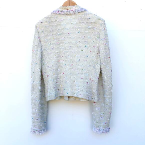 Vintage St. John Boucle Confetti Yarn Eyelash Fringe Green Tweed Knit Blazer 12 - Picture 3 of 13